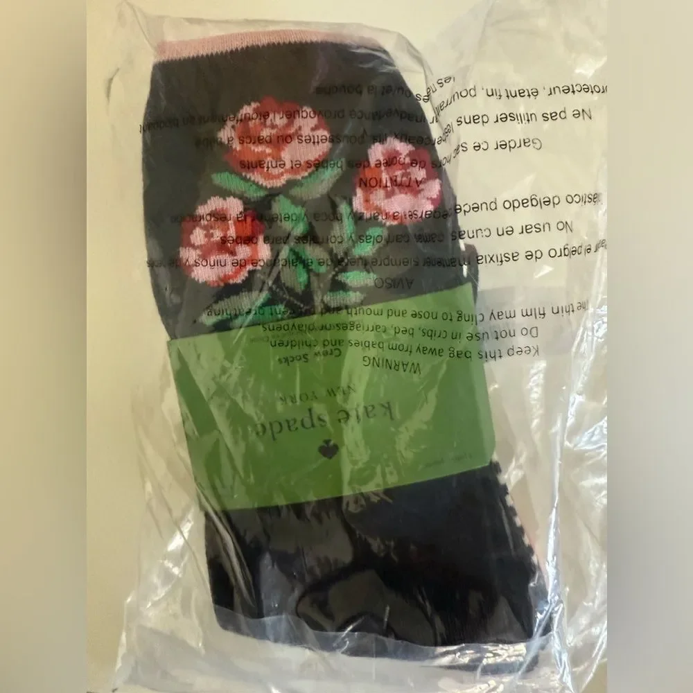 Kate Spade New York Kate Spade Crew Socks Pack of 3 Black Floral Stripe NWT